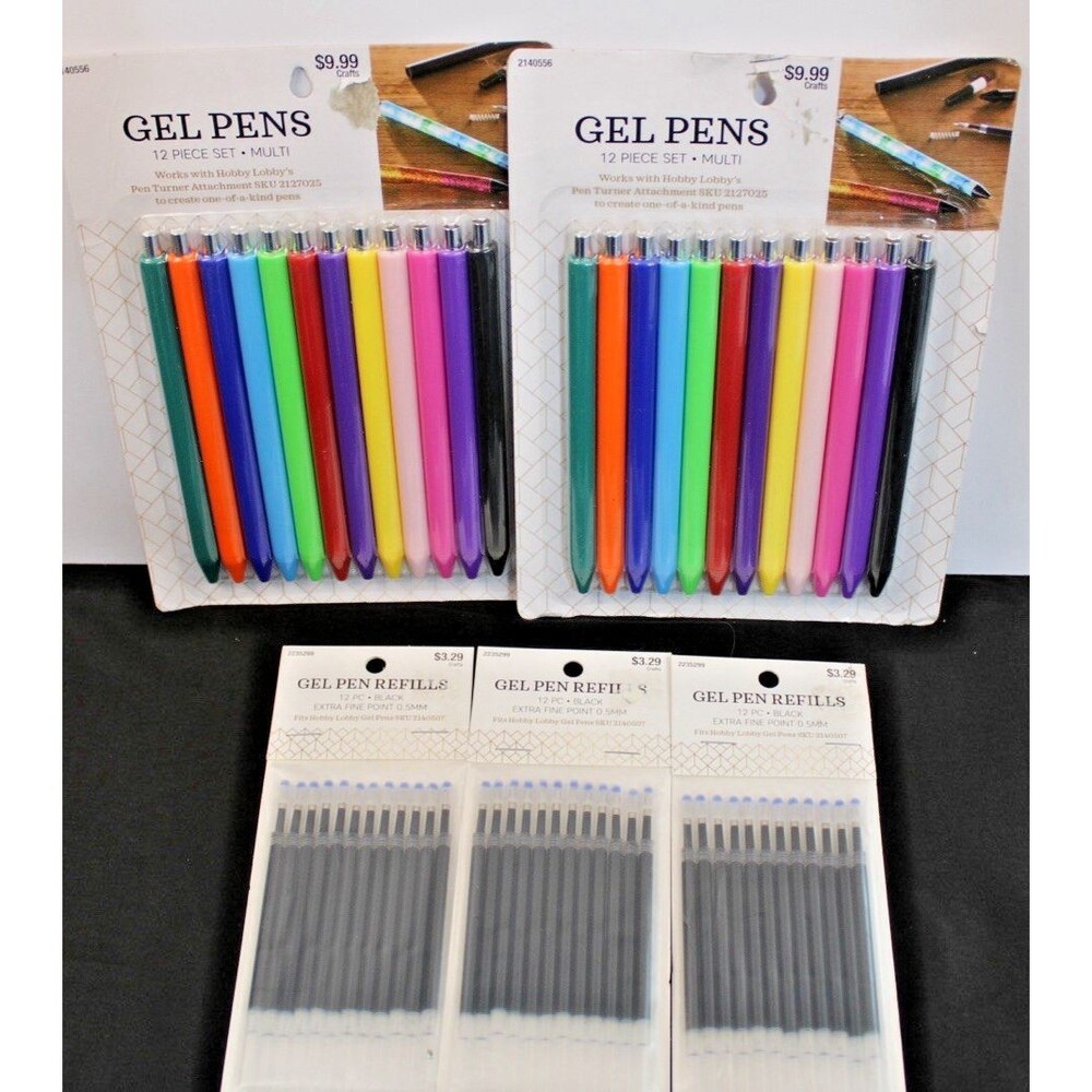 Lot of 2 Hobby Lobby 12-Piece Gel Pen Sets Turner Craft Pens & 3 Gel Pen Refills